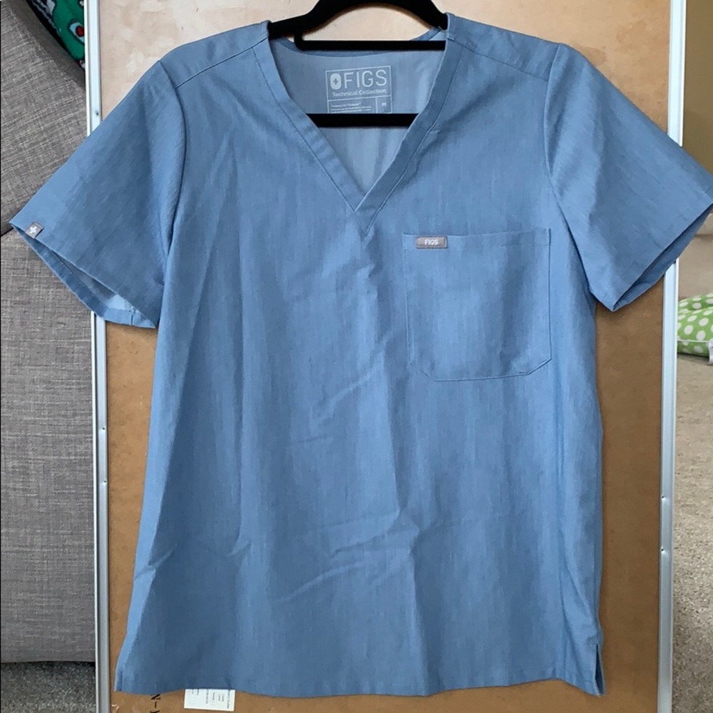 Figs Catarina one-pocket scrub top, heather indigo